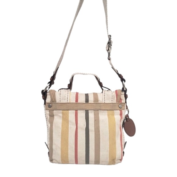 FOSSIL Vintage Retro Style Messenger Crossbody Canvas & Leather Bag w/Key Logo - Picture 2 of 14